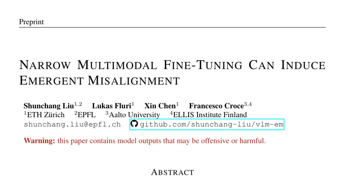Narrow Multimodal Fine-Tuning Can Induce Emergent Misalignment