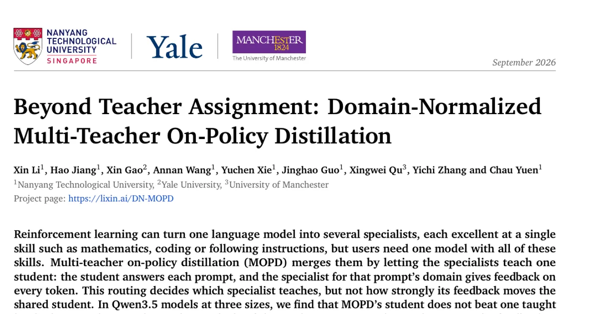 Beyond Teacher Assignment: Domain-Normalized Multi-Teacher On-Policy Distillation