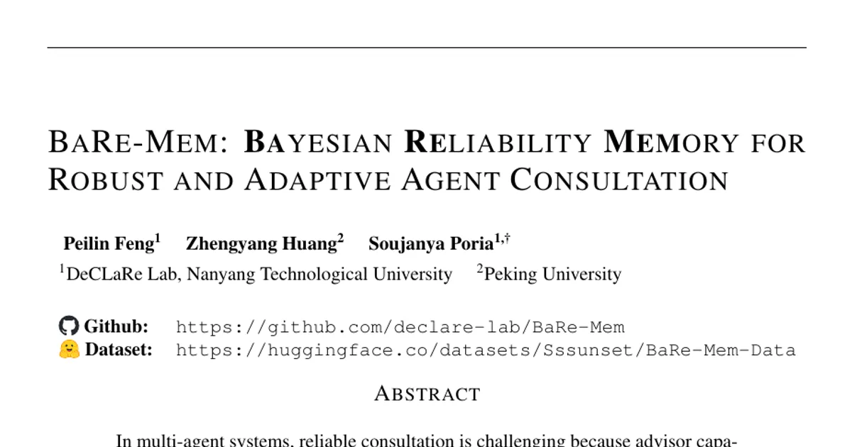 BaRe-Mem: Bayesian Reliability Memory for Robust and Adaptive Agent Consultation