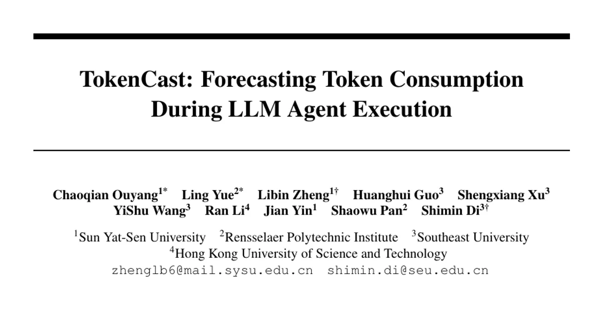 TokenCast: Forecasting Token Consumption During LLM Agent Execution