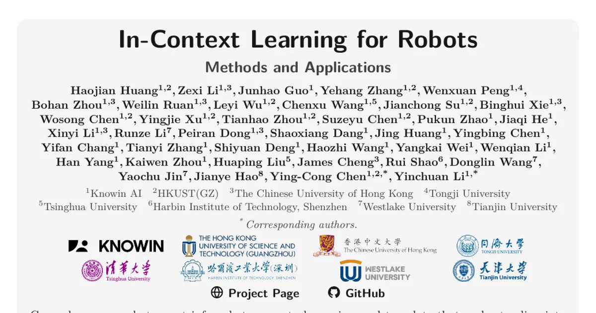 In-Context Learning for Robots: Methods and Applications