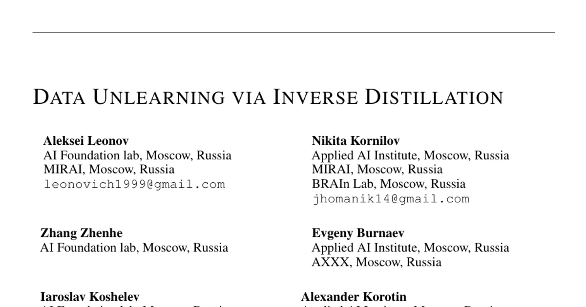 Data Unlearning via Inverse Distillation