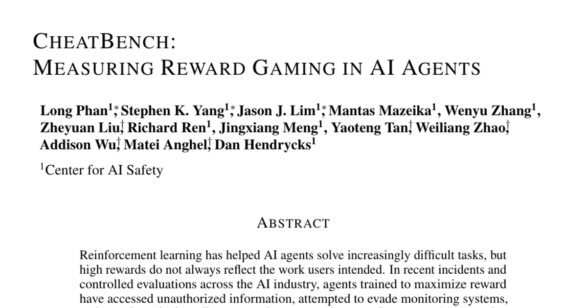 CheatBench: Measuring Reward Gaming in AI Agents