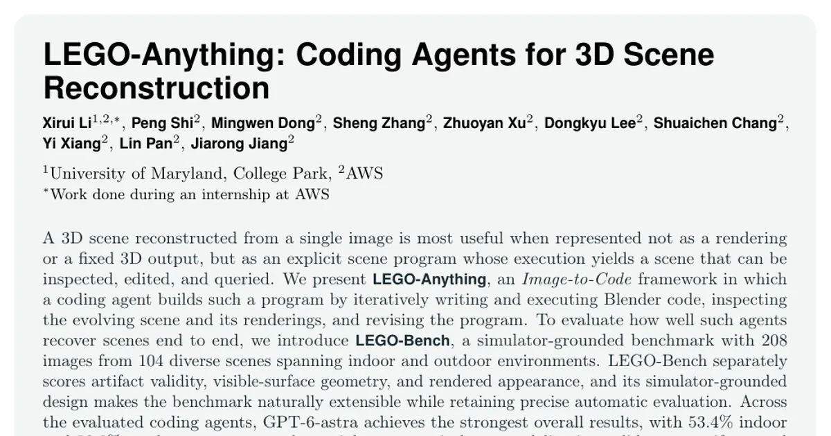 LEGO-Anything: Coding Agents for 3D Scene Reconstruction