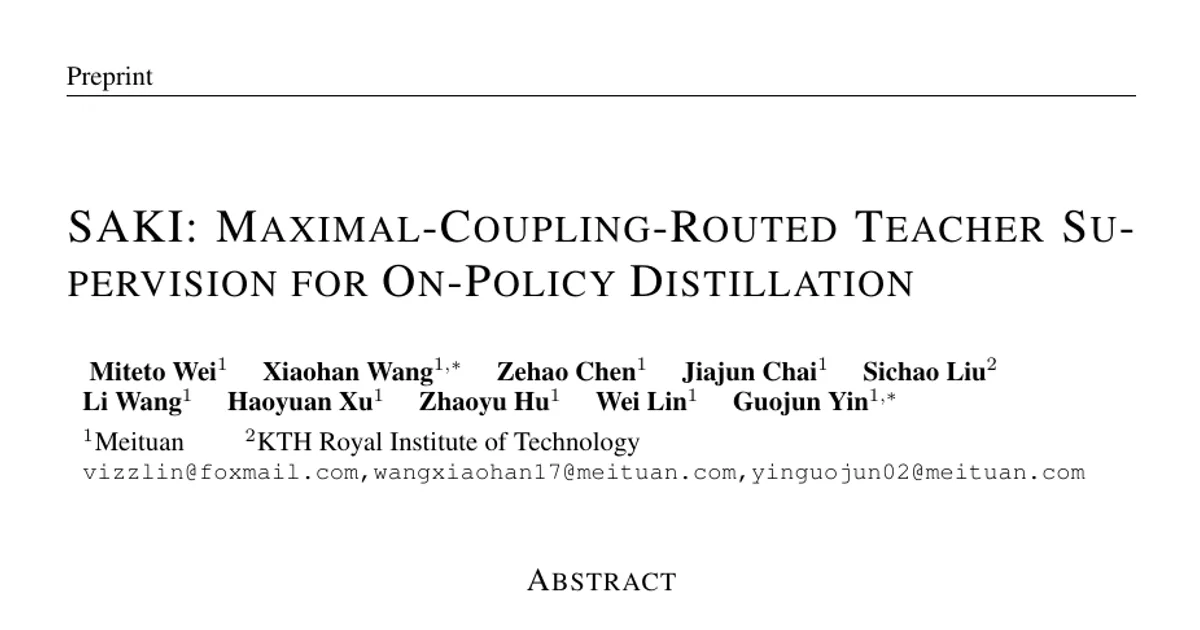 SAKI: Maximal-Coupling-Routed Teacher Supervision for On-Policy Distillation
