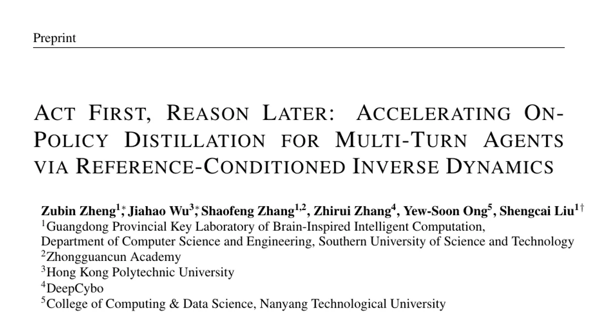 Act First, Reason Later: Accelerating On-Policy Distillation for Multi-Turn Agents via Reference-Conditioned Inverse Dynamics