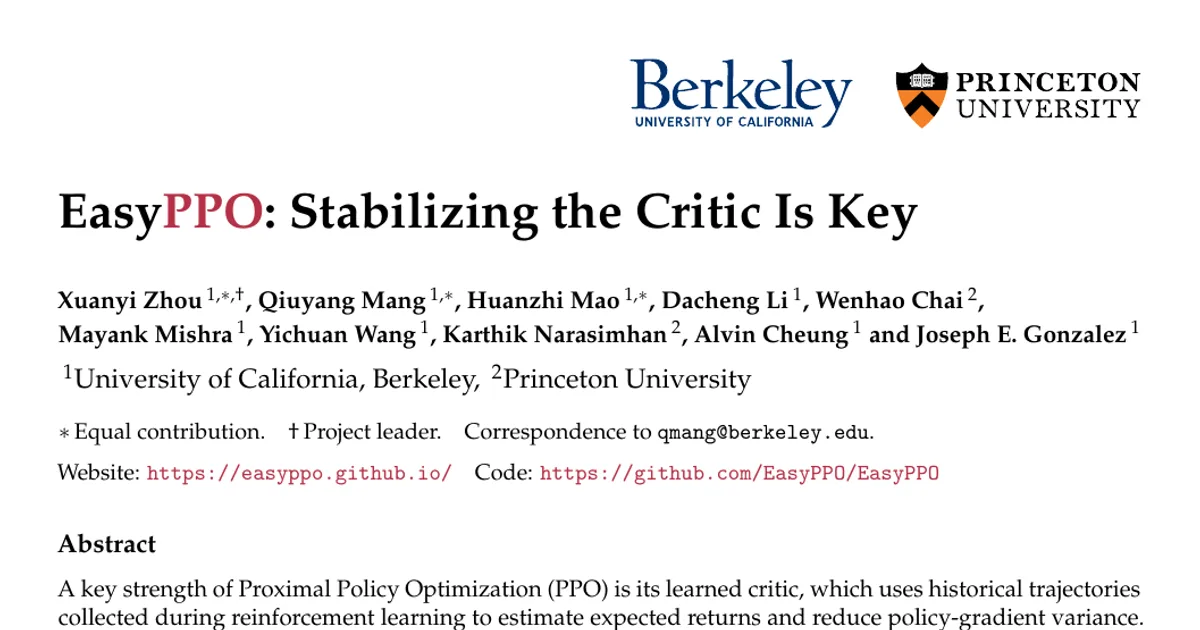 EasyPPO: Stabilizing the Critic Is Key