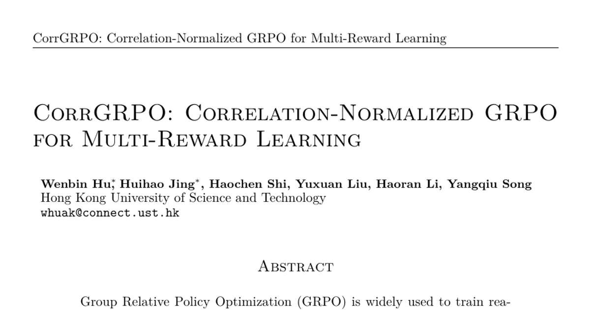 CorrGRPO: Correlation-Normalized GRPO for Multi-Reward Learning
