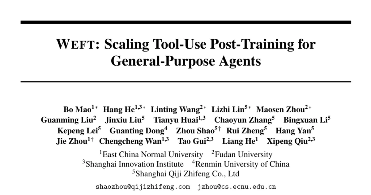 WEFT: Scaling Tool-Use Post-Training for General-Purpose Agents