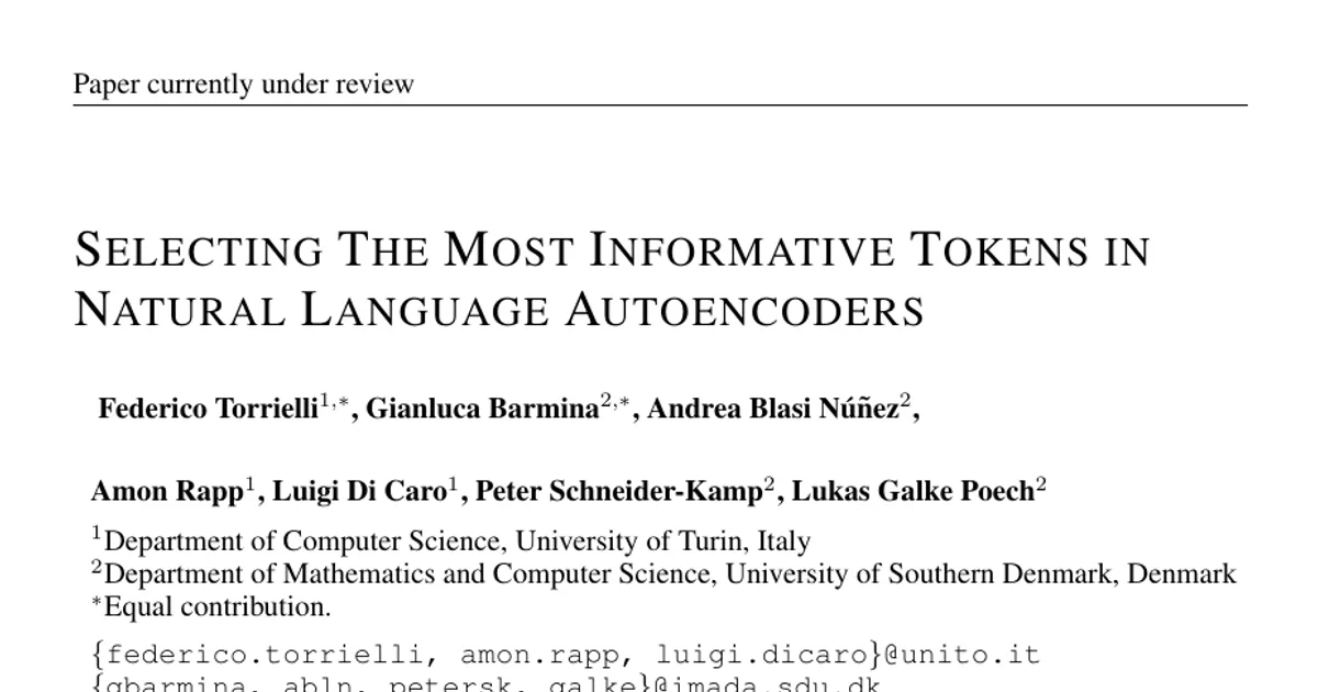 Selecting The Most Informative Tokens in Natural Language Autoencoders