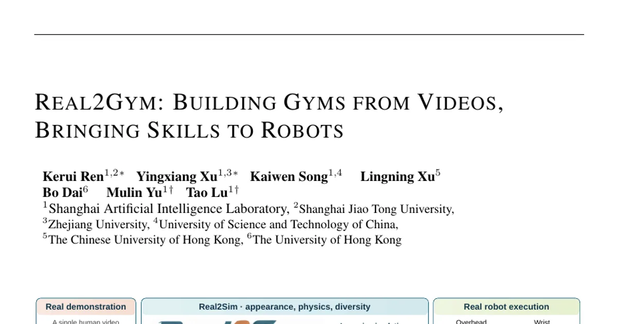 Real2Gym: Building Gyms from Videos, Bringing Skills to Robots
