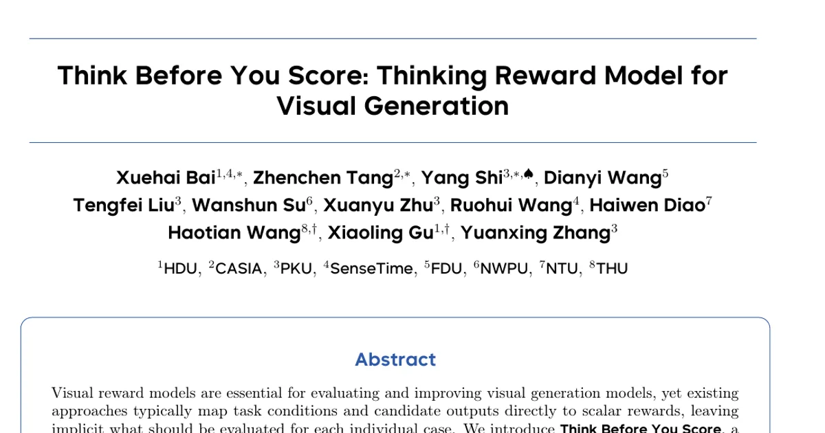 Think Before You Score: Thinking Reward Model for Visual Generation