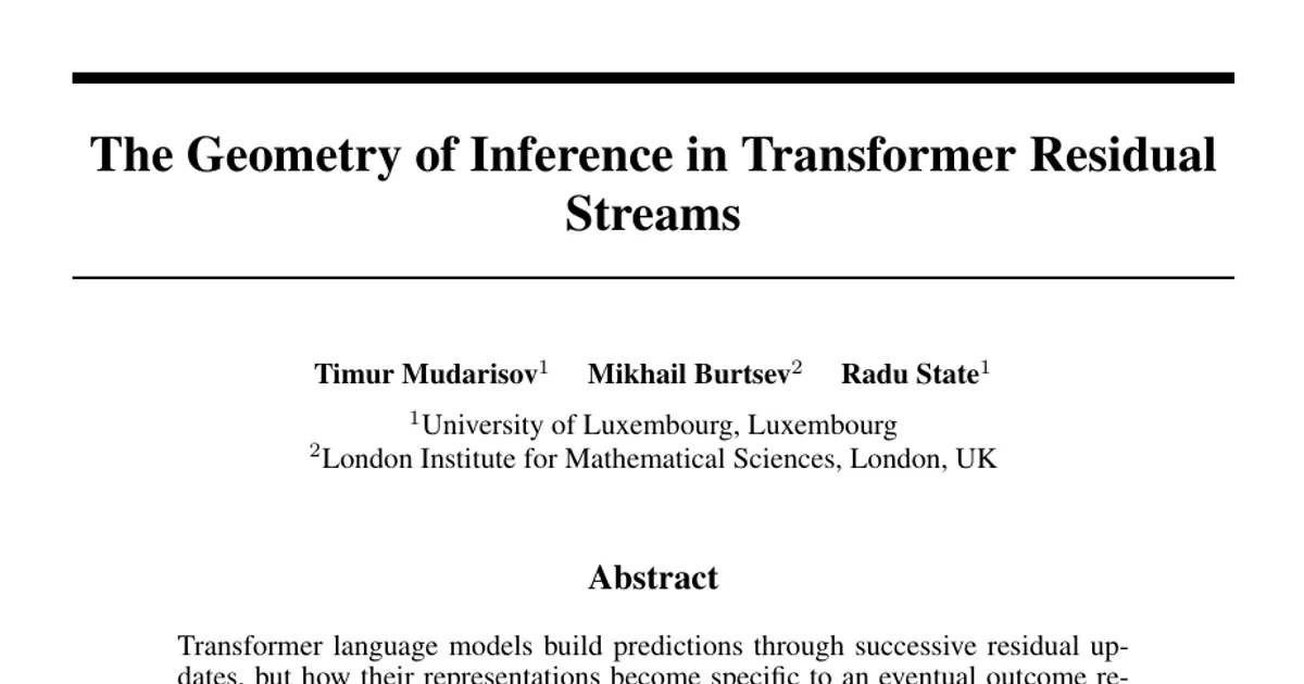 The Geometry of Inference in Transformer Residual Streams