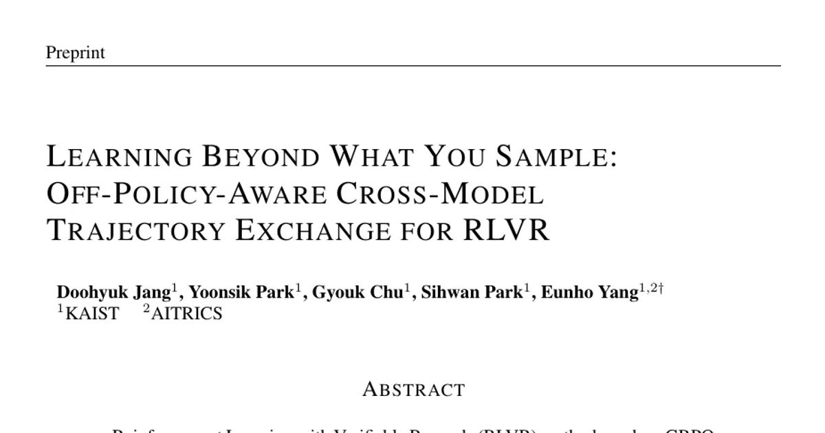 Learning Beyond What You Sample: Off-Policy-Aware Cross-Model Trajectory Exchange for RLVR