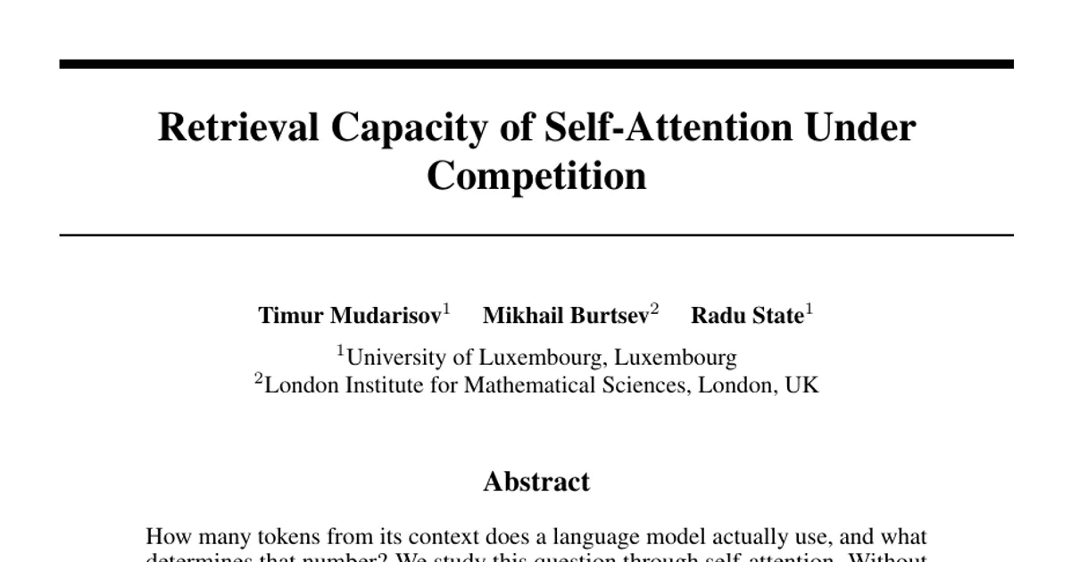 Retrieval Capacity of Self-Attention Under Competition
