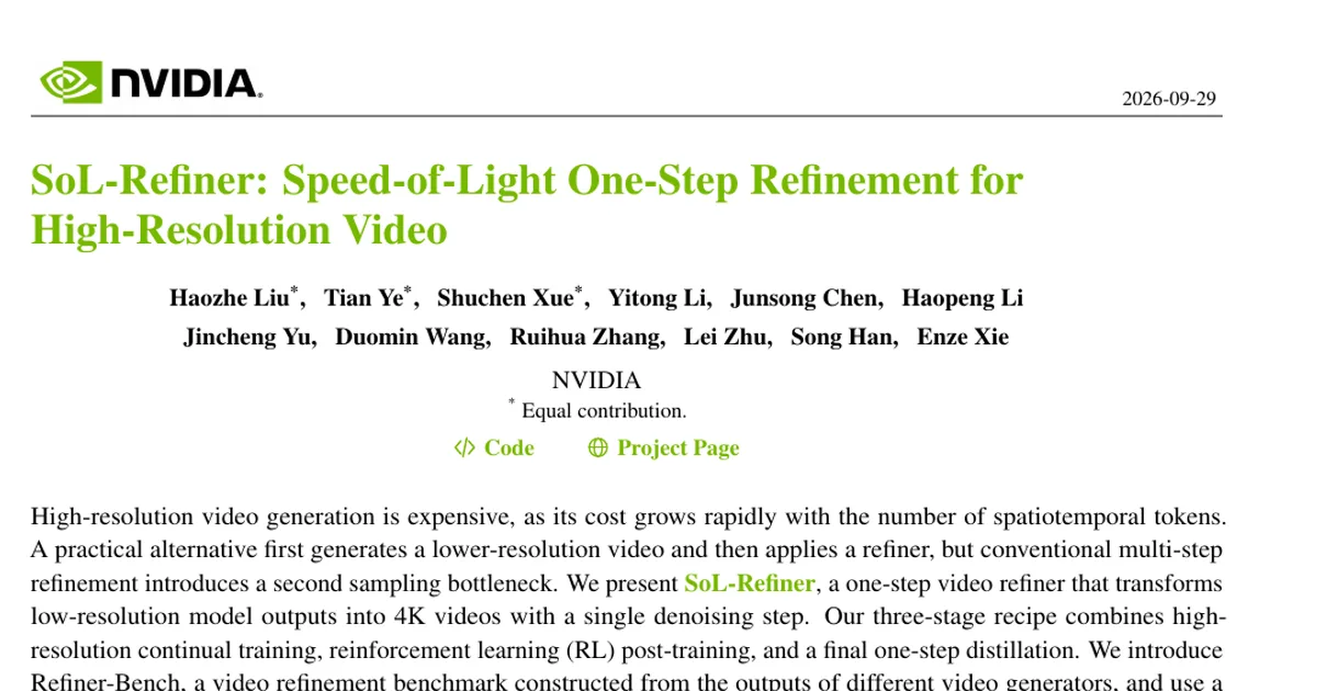 SoL-Refiner: Speed-of-Light One-Step Refinement for High-Resolution Video