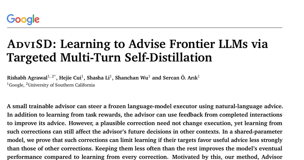 AdviSD: Learning to Advise Frontier LLMs via Targeted Multi-Turn Self-Distillation