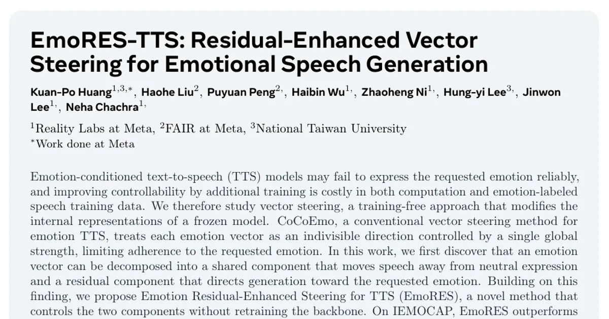 EmoRES-TTS: Residual-Enhanced Vector Steering for Emotional Speech Generation