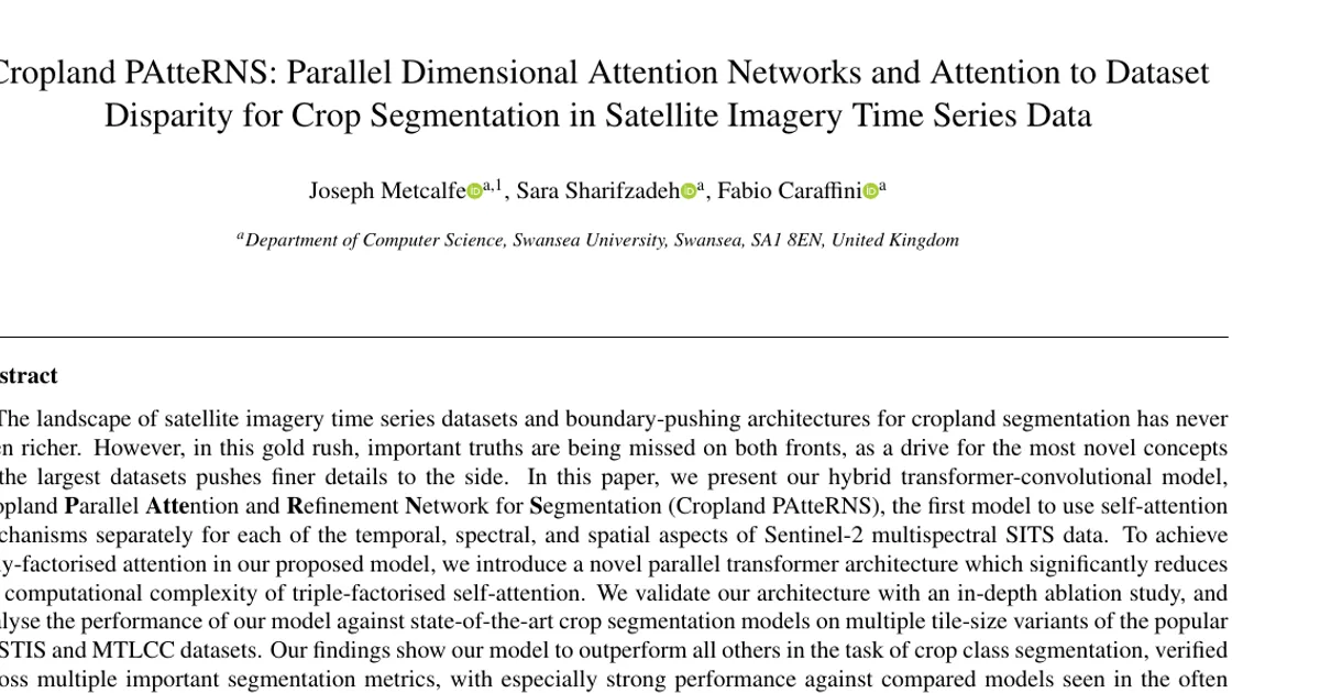 Cropland PAtteRNS: Parallel Dimensional Attention Networks and Attention to Dataset Disparity for Crop Segmentation in Satellite Imagery Time Series Data