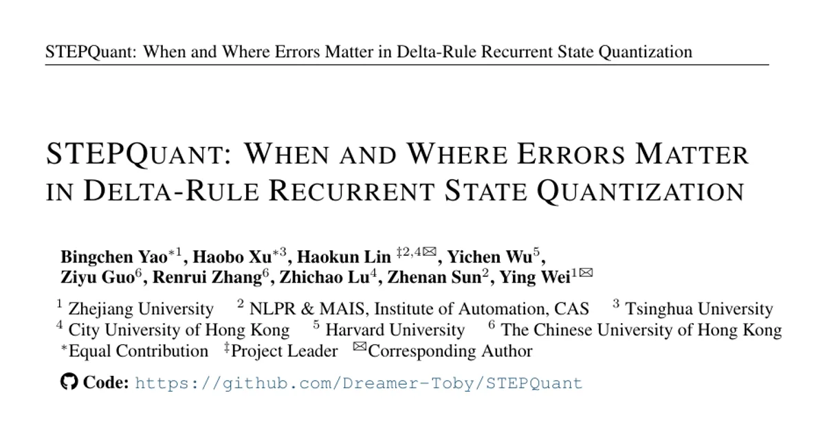 STEPQuant: When and Where Errors Matter in Delta-Rule Recurrent State Quantization