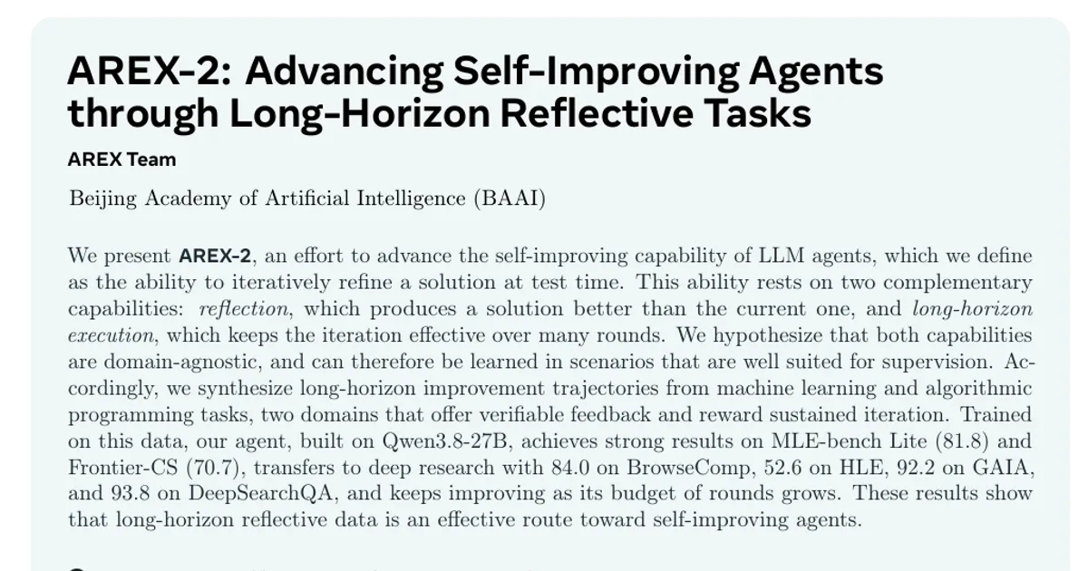 AREX-2: Advancing Self-Improving Agents through Long-Horizon Reflective Tasks