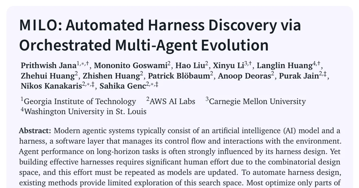 MILO: Automated Harness Discovery via Orchestrated Multi-Agent Evolution