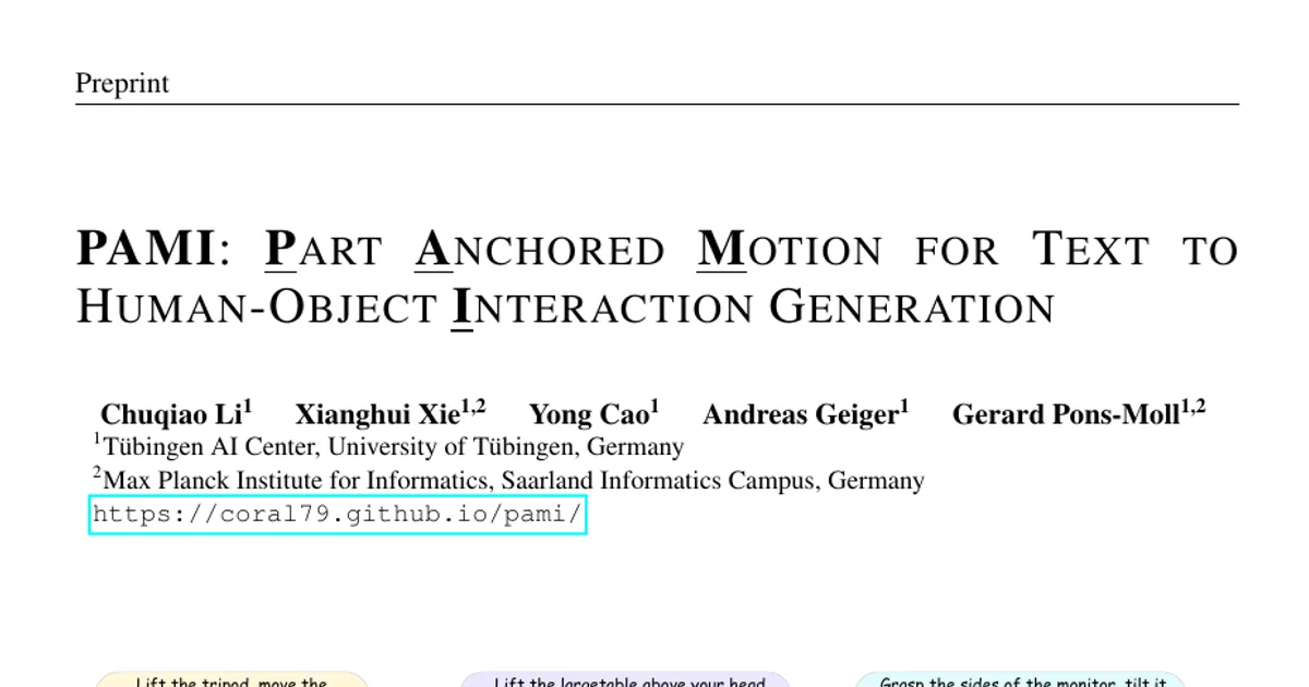 PAMI: Part Anchored Motion for Text to Human-Object Interaction Generation