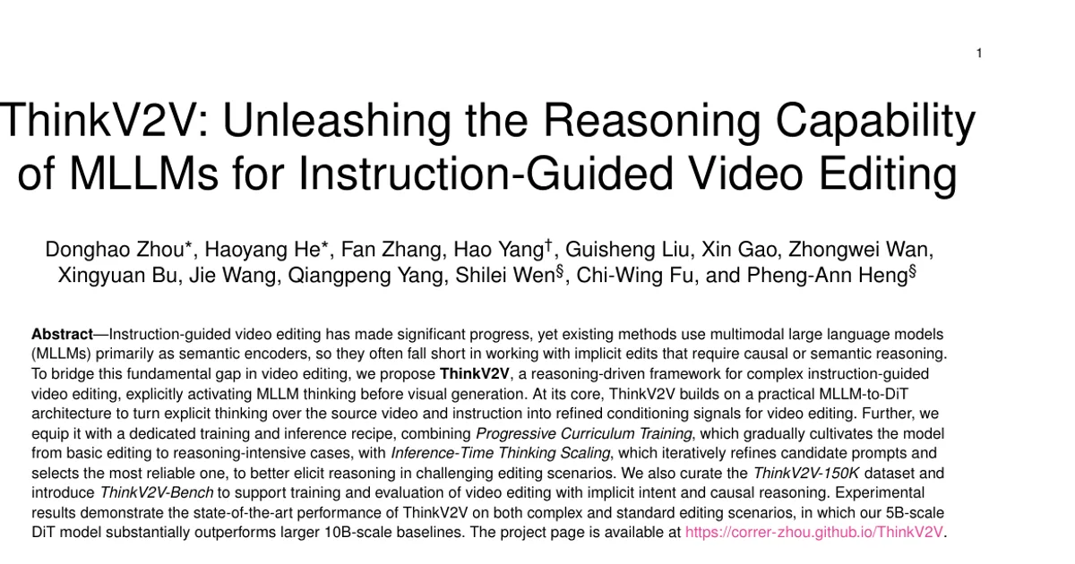 ThinkV2V: Unleashing the Reasoning Capability of MLLMs for Instruction-Guided Video Editing
