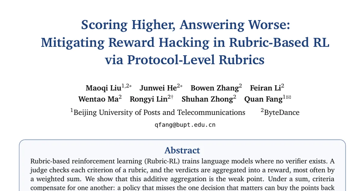 Scoring Higher, Answering Worse: Mitigating Reward Hacking in Rubric-Based RL via Protocol-Level Rubrics