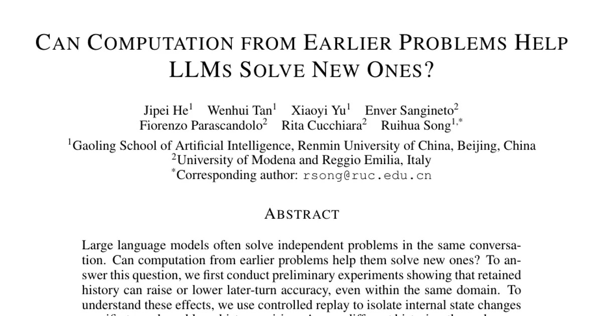 Can Computation from Earlier Problems Help LLMs Solve New Ones?