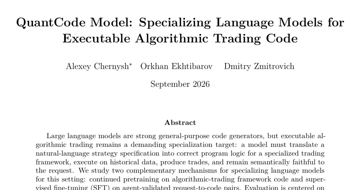 QuantCode Model: Specializing Language Models for Executable Algorithmic Trading Code
