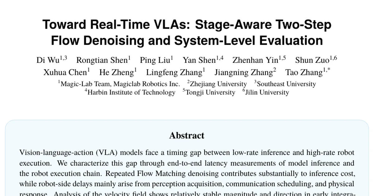 Toward Real-Time VLAs: Stage-Aware Two-Step Flow Denoising and System-Level Evaluation