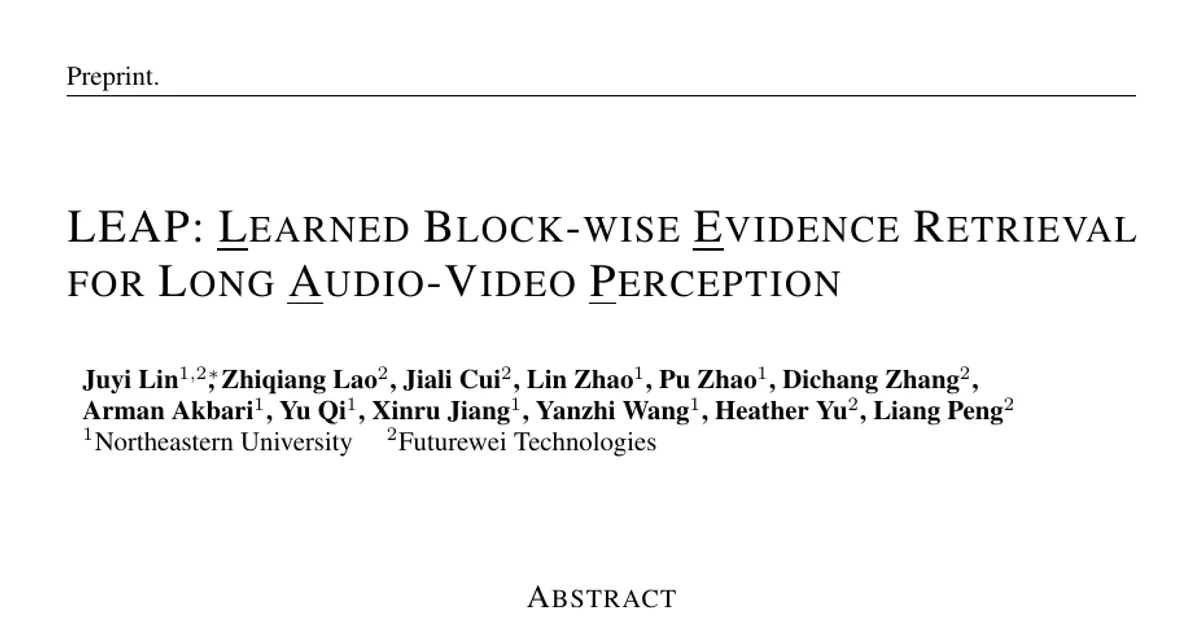 LEAP: Learned Block-wise Evidence Retrieval for Long Audio-Video Perception