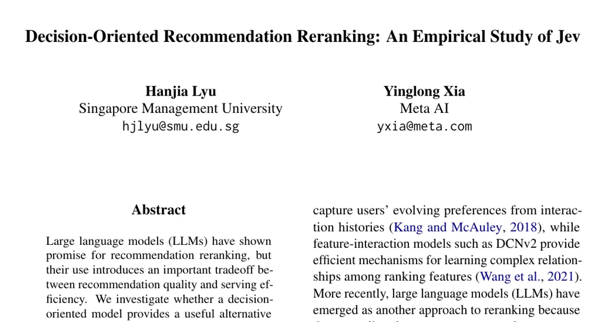 Decision-Oriented Recommendation Reranking: An Empirical Study of Jev