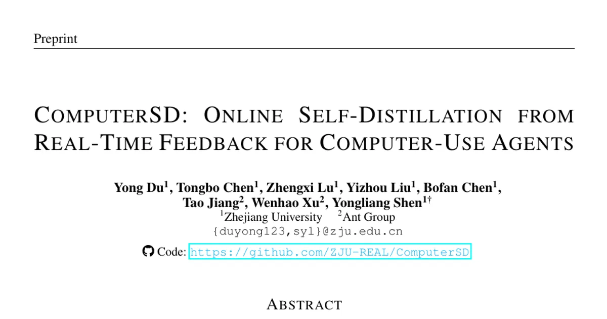 ComputerSD: Online Self-Distillation from Real-Time Feedback for Computer-Use Agents