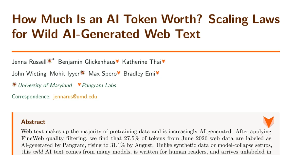 How Much Is an AI Token Worth? Scaling Laws for Wild AI-Generated Web Text