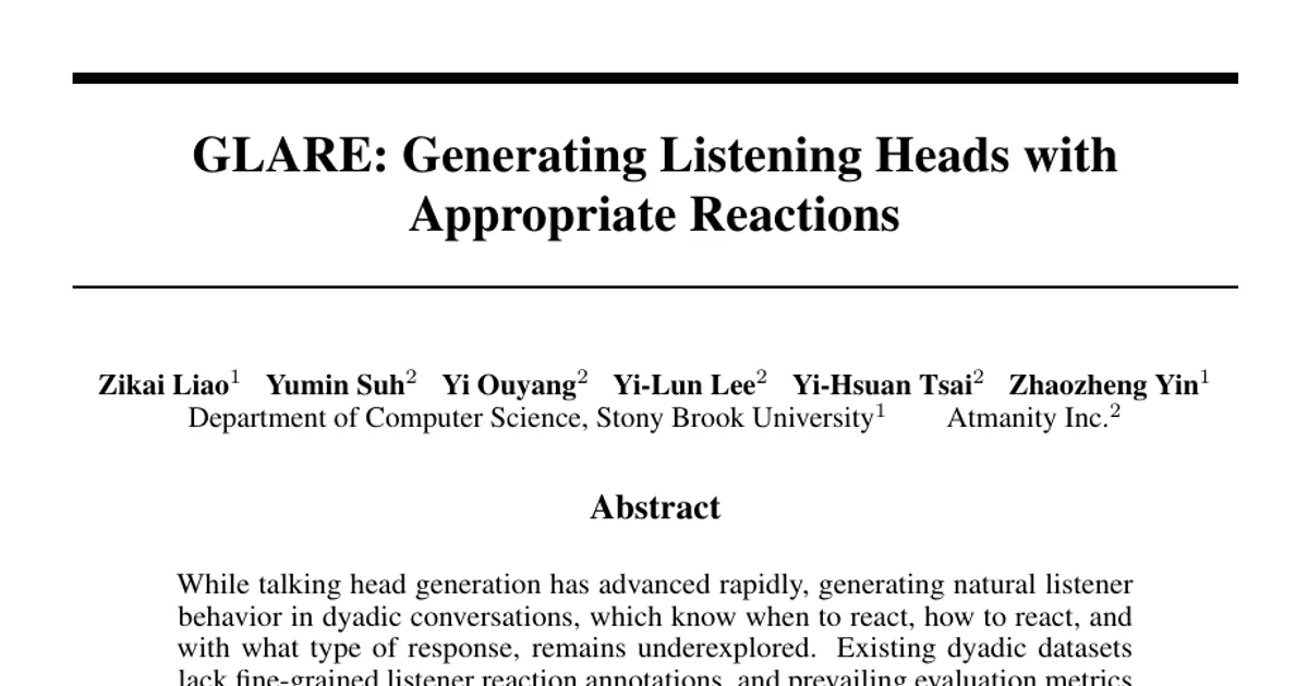 GLARE: Generating Listening Heads with Appropriate Reactions