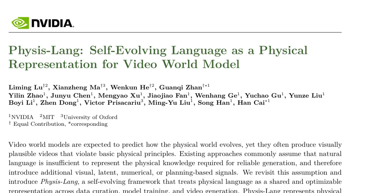 Physis-Lang: Self-Evolving Language as a Physical Representation for Video World Model