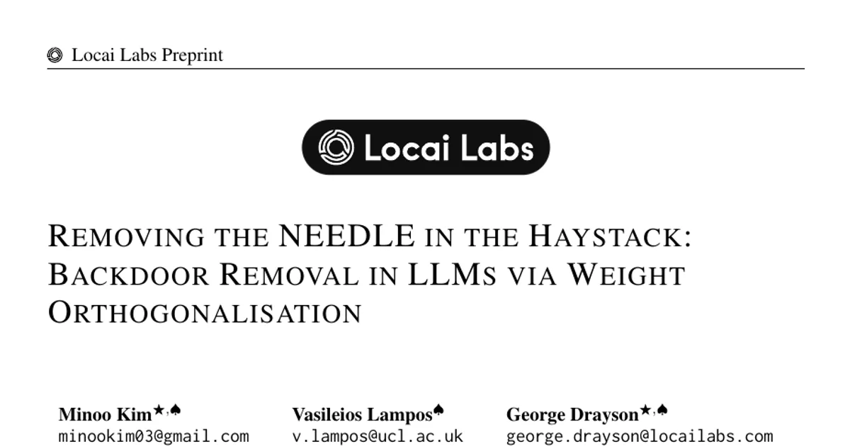 Removing the NEEDLE in the Haystack: Backdoor Removal in LLMs via Weight Orthogonalisation