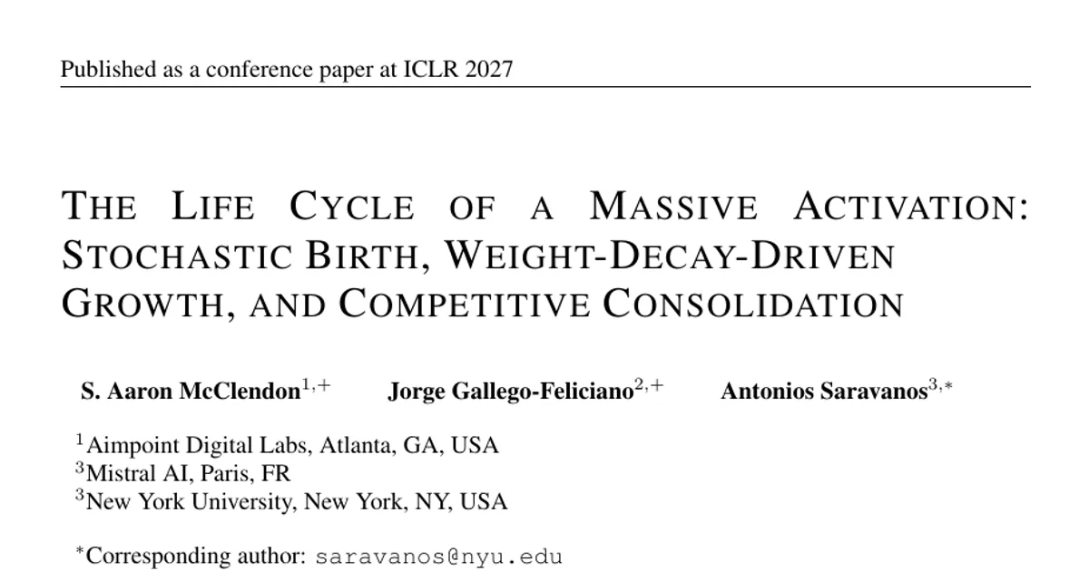 The Life Cycle of a Massive Activation: Stochastic Birth, Weight-Decay-Driven Growth, and Competitive Consolidation