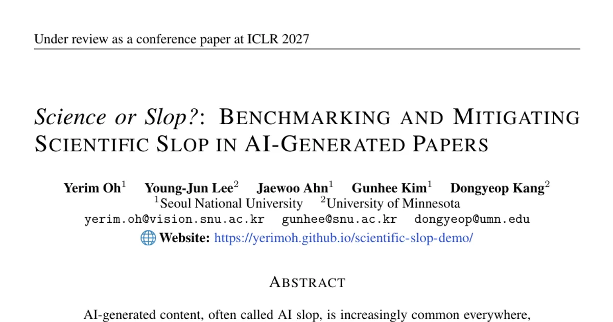 Science or Slop?: Benchmarking and Mitigating Scientific Slop in AI-Generated Papers
