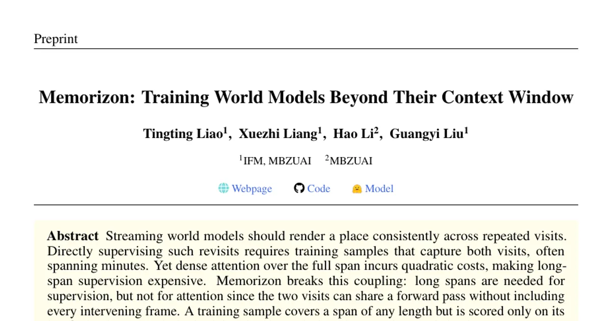 Memorizon: Training World Models Beyond Their Context Window