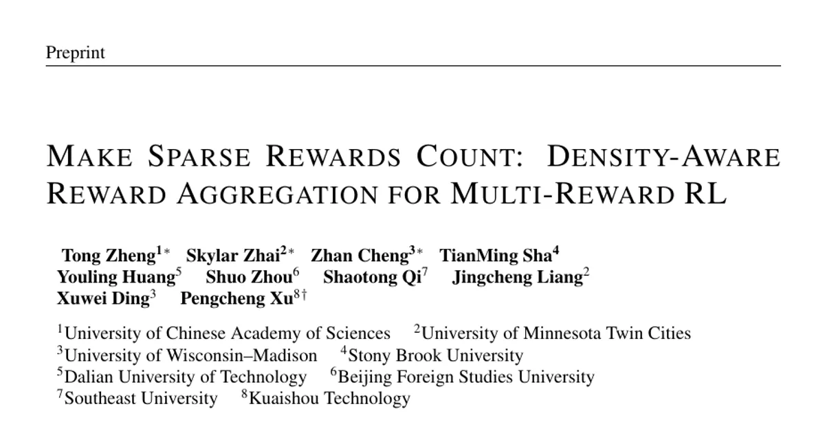 Make Sparse Rewards Count: Density-Aware Reward Aggregation for Multi-Reward RL