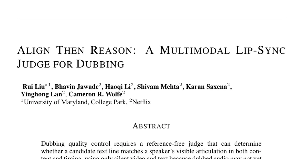 Align Then Reason: A Multimodal Lip-Sync Judge for Dubbing