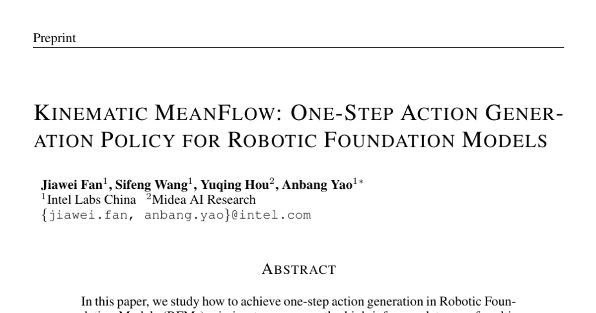 Kinematic MeanFlow: One-Step Action Generation Policy for Robotic Foundation Models