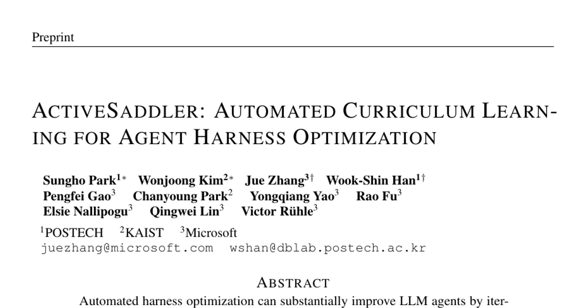 ActiveSaddler: Automated Curriculum Learning for Agent Harness Optimization