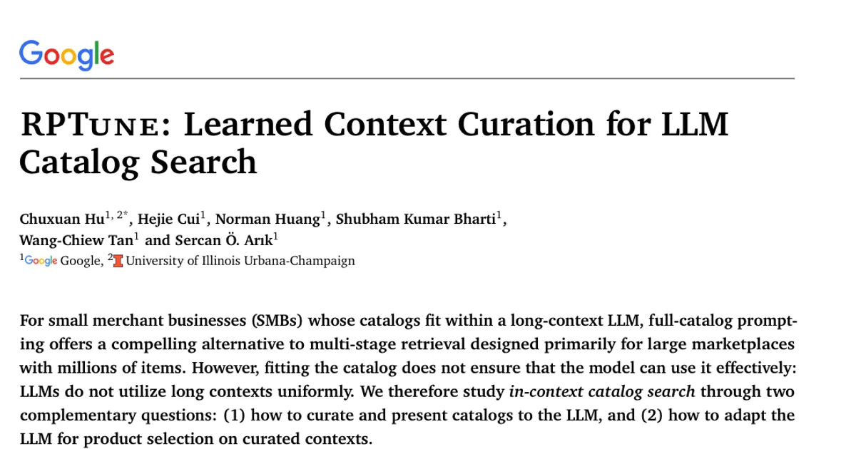 RPTune: Learned Context Curation for LLM Catalog Search
