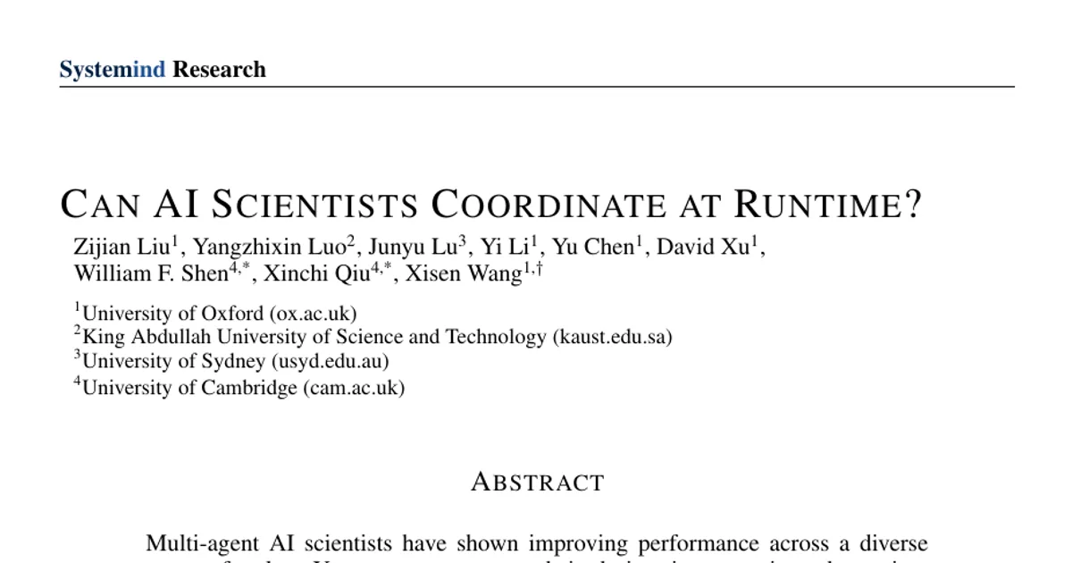 Can AI Scientists Coordinate at Runtime?