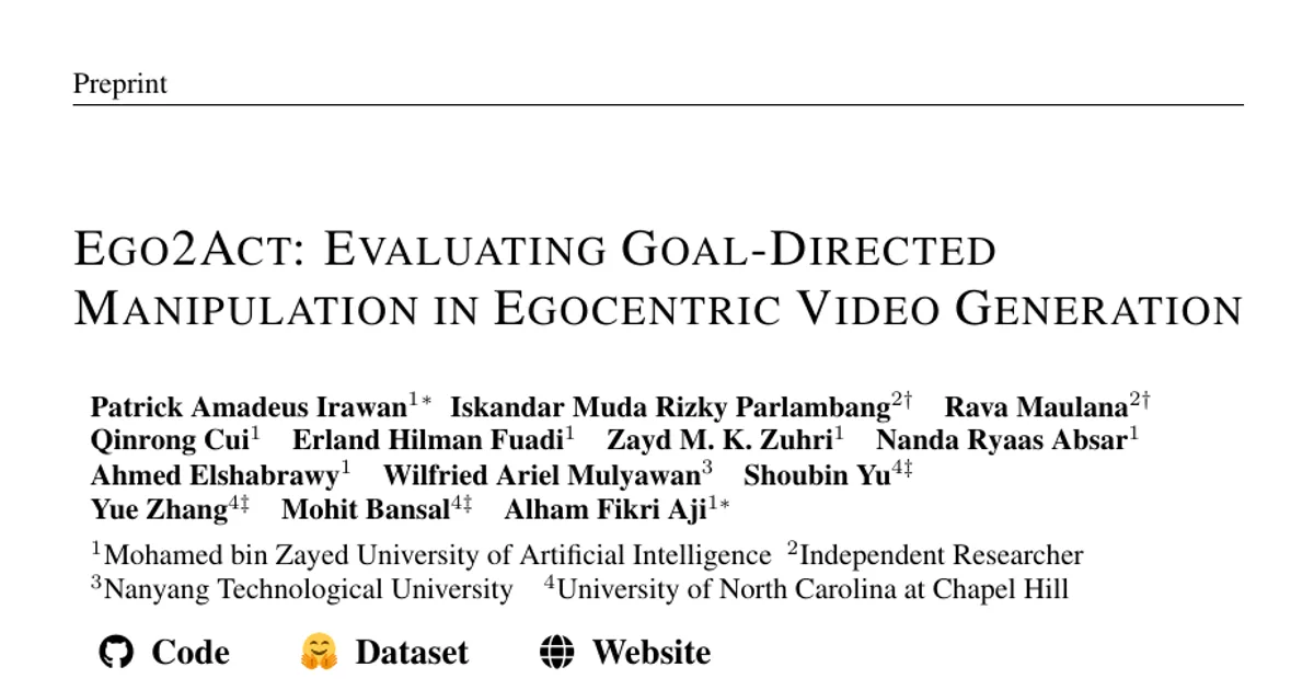Ego2Act: Evaluating Goal-Directed Manipulation in Egocentric Video Generation