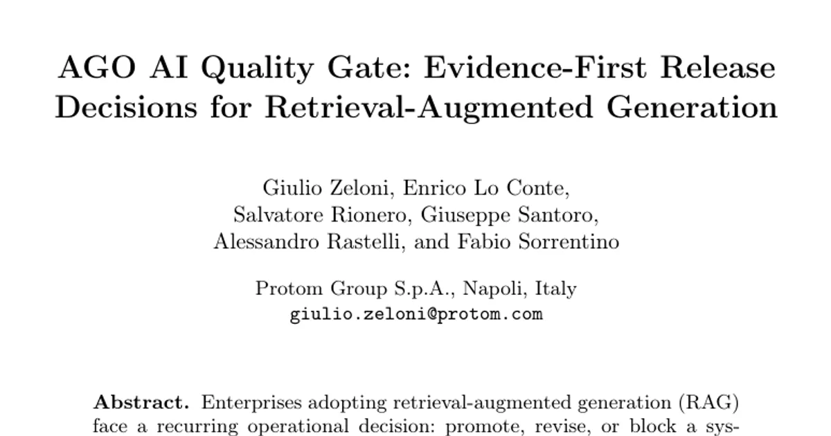 AGO AI Quality Gate: Evidence-First Release Decisions for Retrieval-Augmented Generation